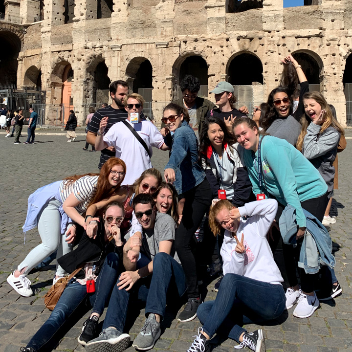 Students posing for a photo in Italy.