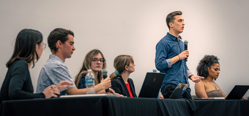 A group of students participating in a debate event.