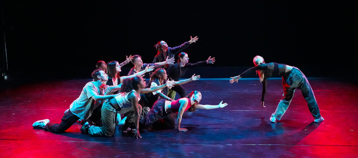 Dancers performing during the Fall 2023 Faculty Dance Concert.