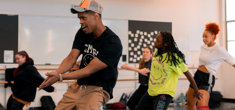 Dancers participating in a class.