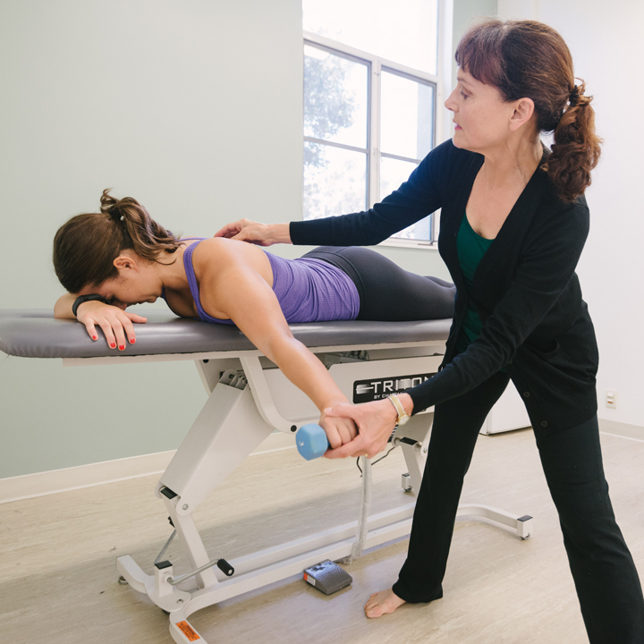 A student recieves physical therapy.