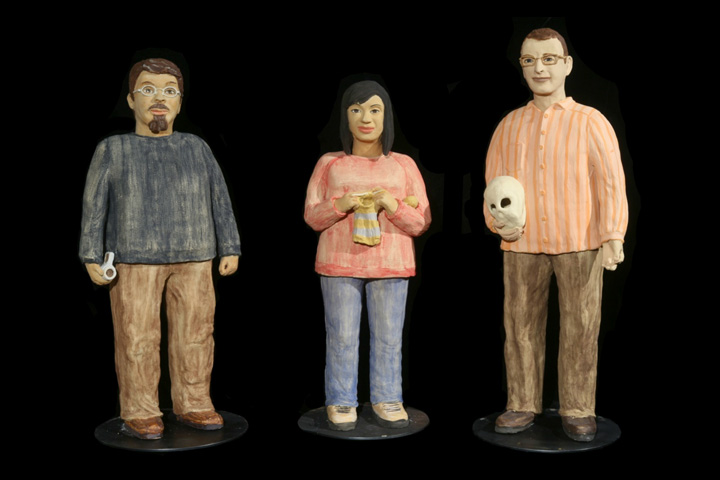 A set of ceramic figures from the From Clay to the Cloud exhibition.