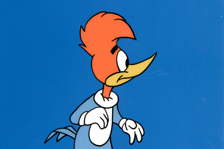 Woody Woodpecker on a blue background.