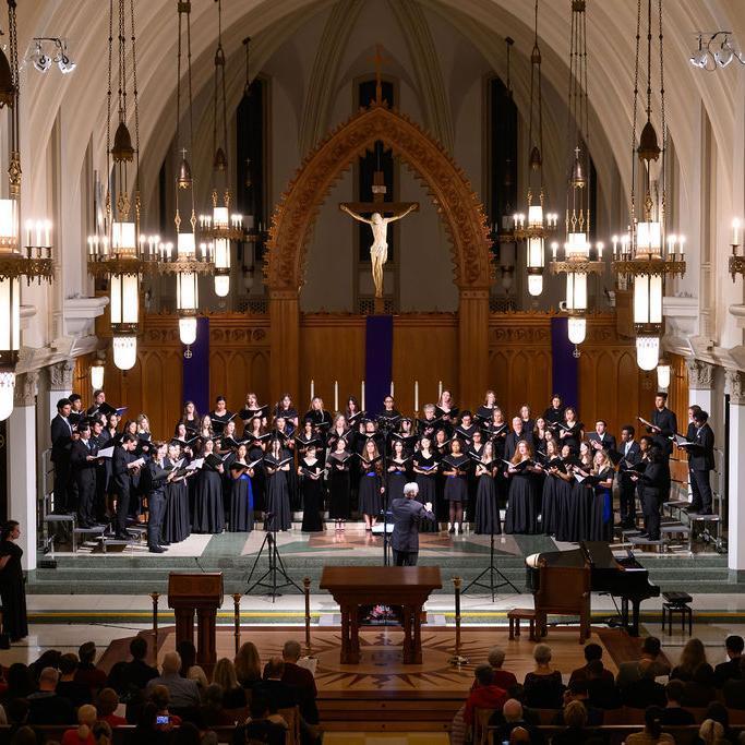LMU Concert Choir performing in Sacred Heart Chapel during the 2025 Gala Christmas Concert.