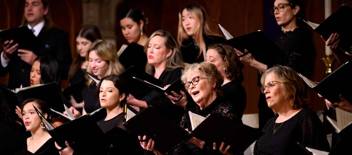 The LMU Concert Choir performing during the 2025 Gala Christmas Concert in Sacred Heart Chapel.