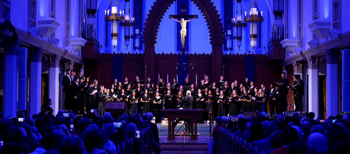 LMU Choirs performing at the 2025 Gala Christmas Concert inside Sacred Heart Chapel.