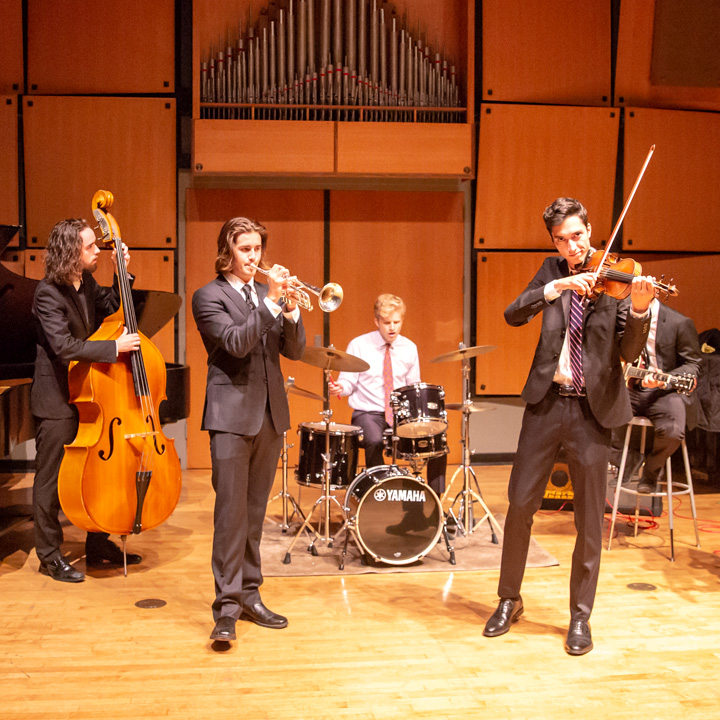 The Jazz Ensemble performing in Murphy Recital Hall.