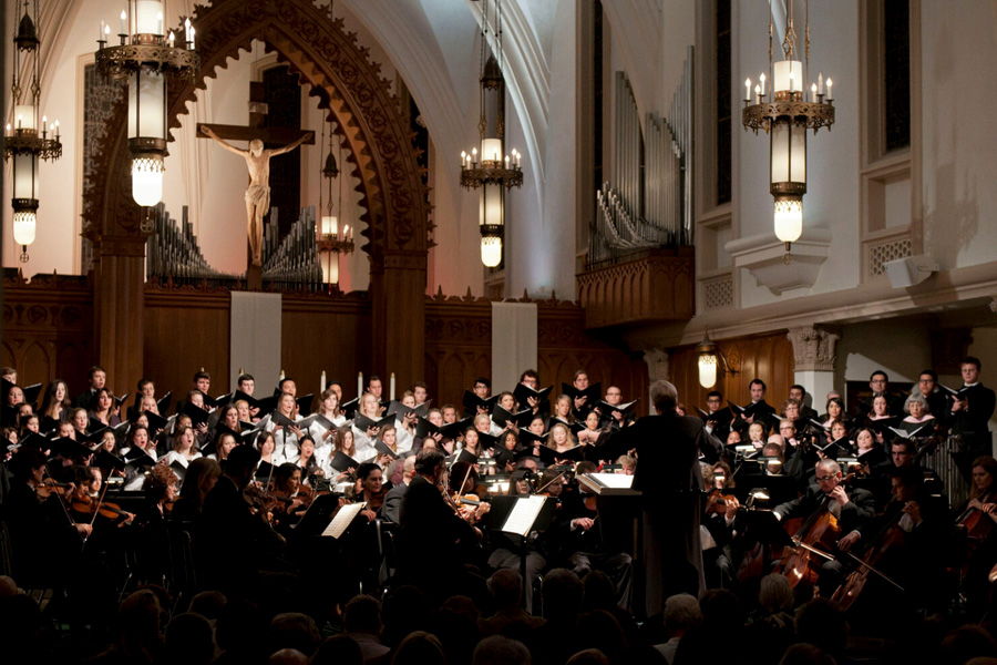 Chorale singers performing in Sacred Heart Chapel.