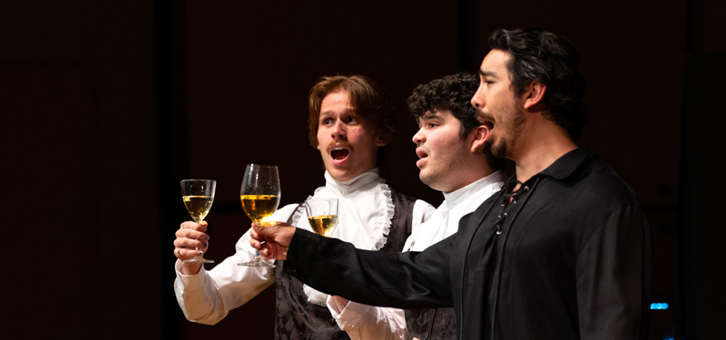 Three singers performing in the Mischievous Mozart opera.
