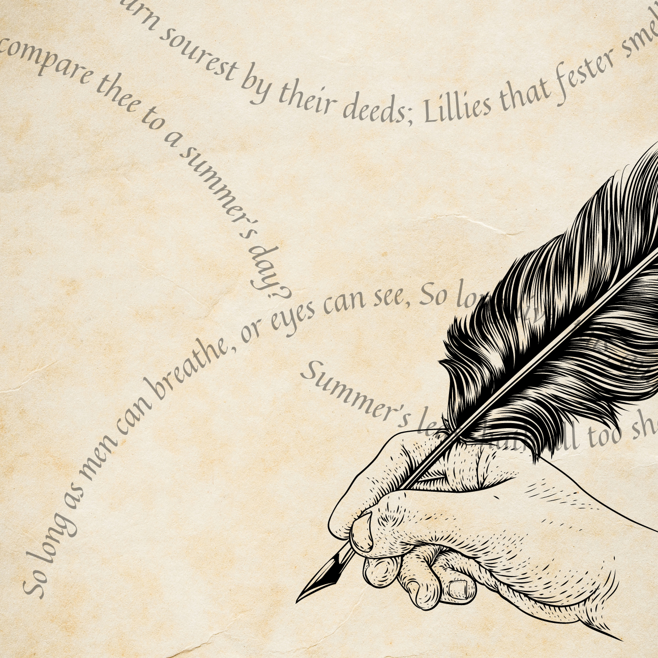 Drawing of a quill pen on parchment