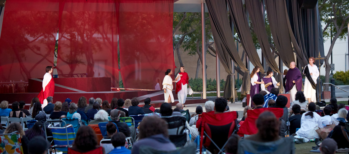 A view of the Drollinger Family Stage during a performance of Julius Caesar.
