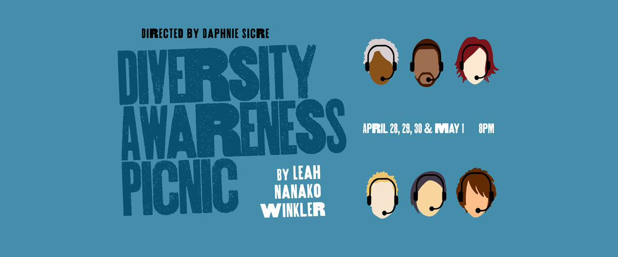 Poster for Diversity Awareness Picnic, showing a bunch of illustrated heads on a teal background.