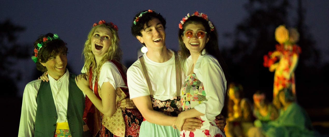 Actors performing in a production of A Midsummer Night’s Dream at Lawton Plaza.