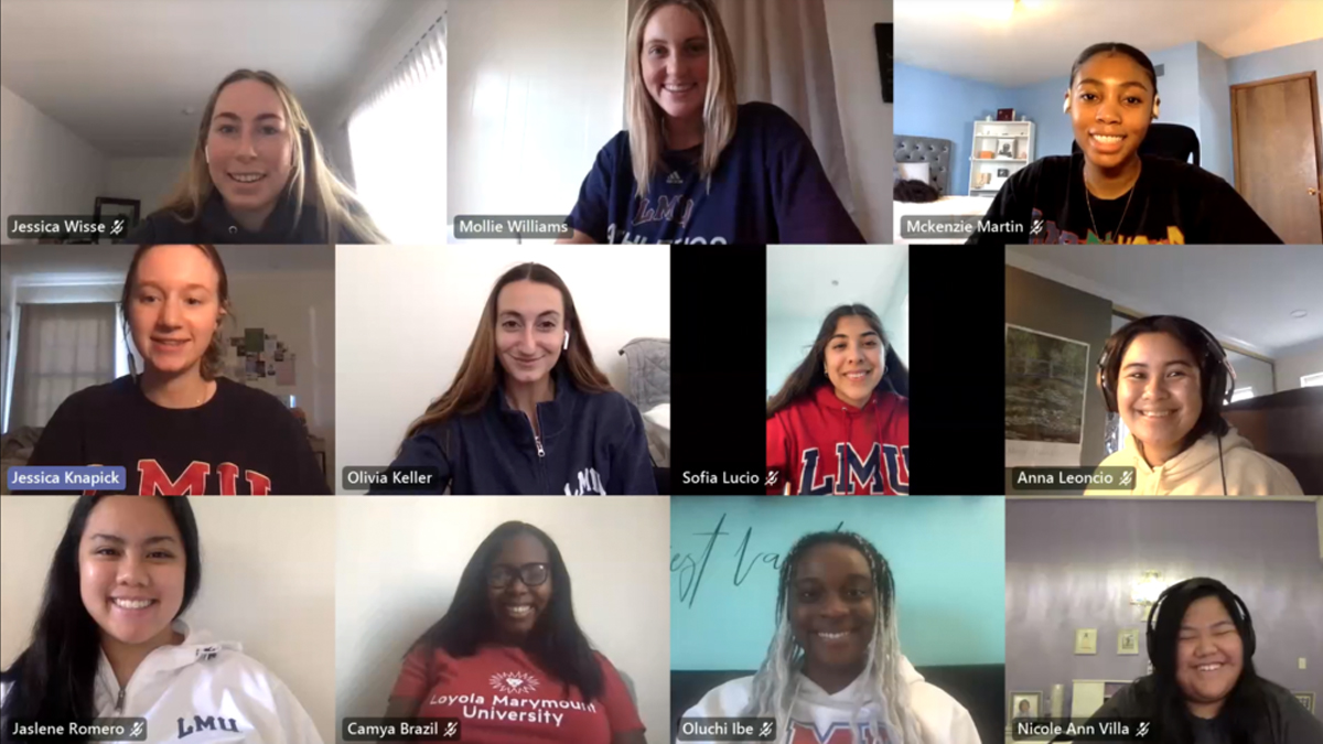 Screenshot of a group of students participating in a virtual meeting.