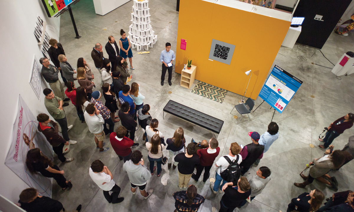 Overhead shot of the 2014 Graphic Design Senior Exhibition.