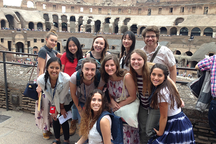 A group of students pose for a photo during a study abroad trip.