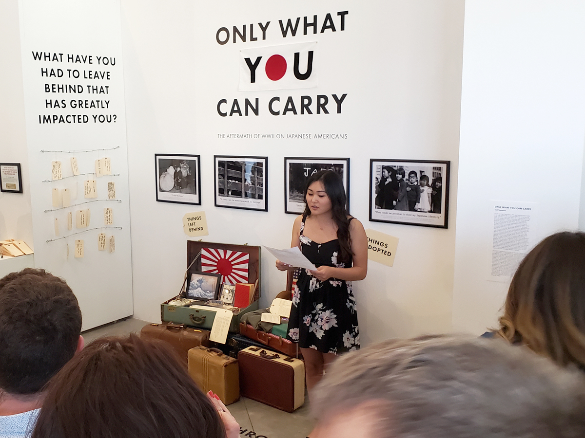 A student presents her project at the Senior Showcase.